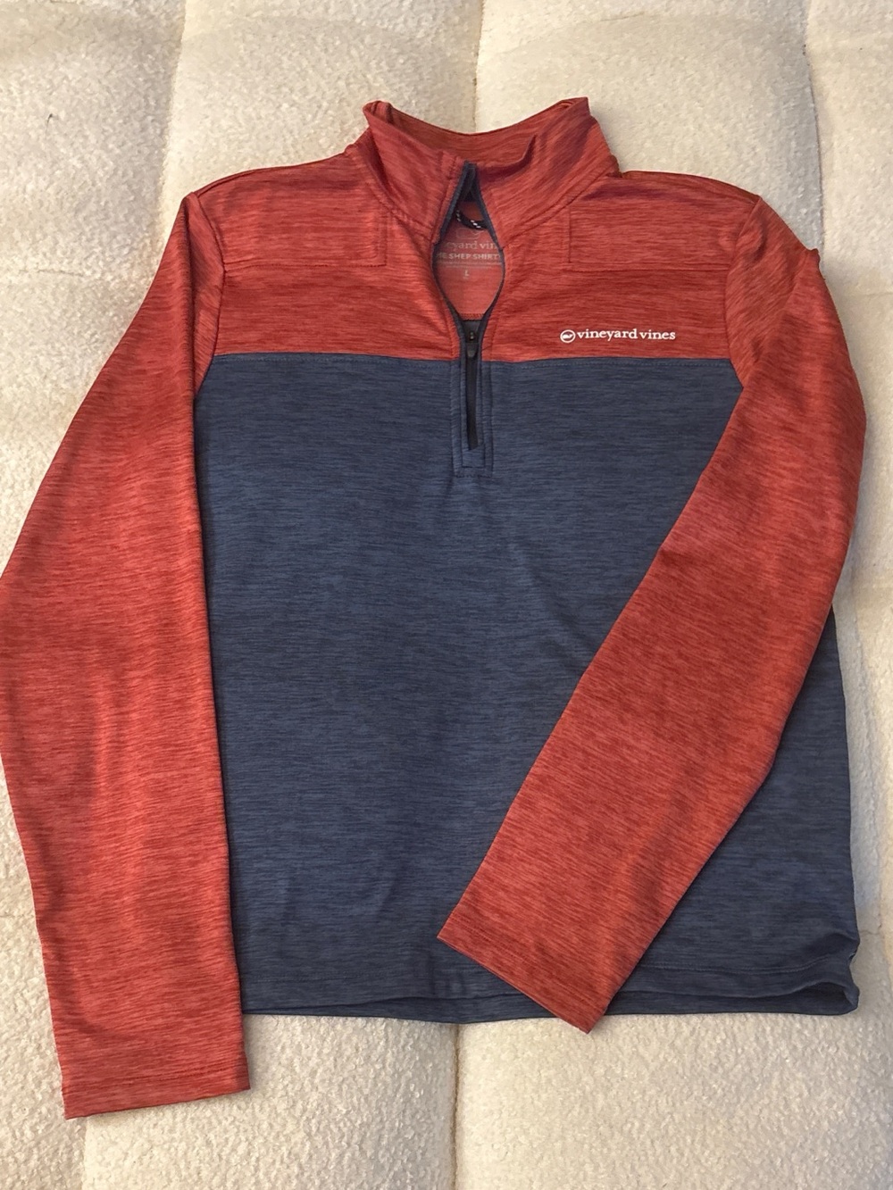 Vineyard Vines Boys Shep Shirt 1/4 Zip Pullover Heather Red Blue Youth L 16
